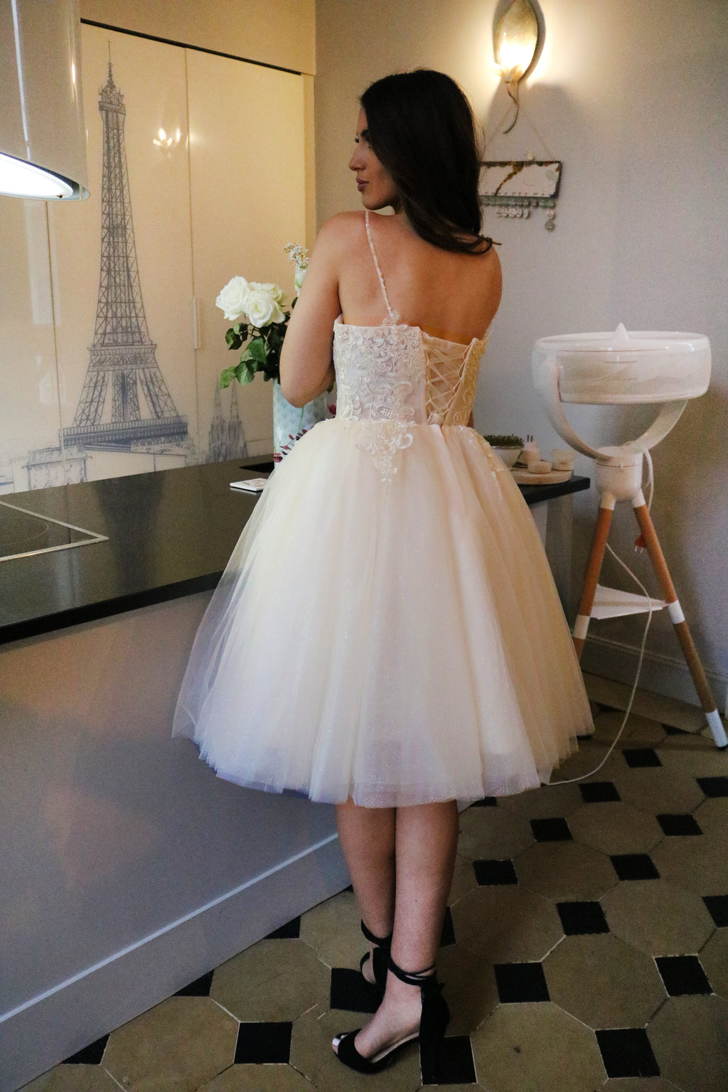 Robe courte princesse en tulle pailleté