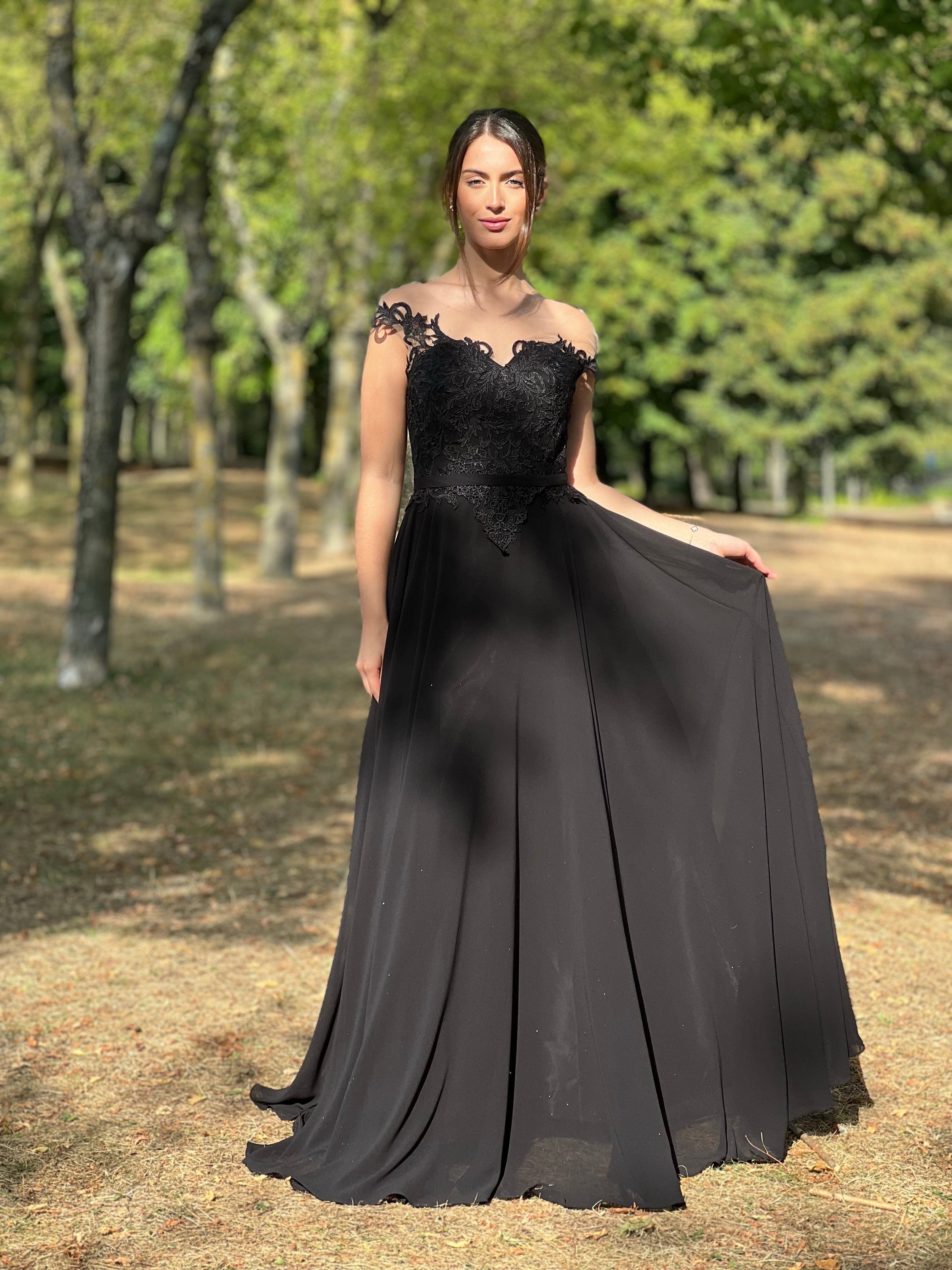 Robe de soirée longue dentelle & mousseline