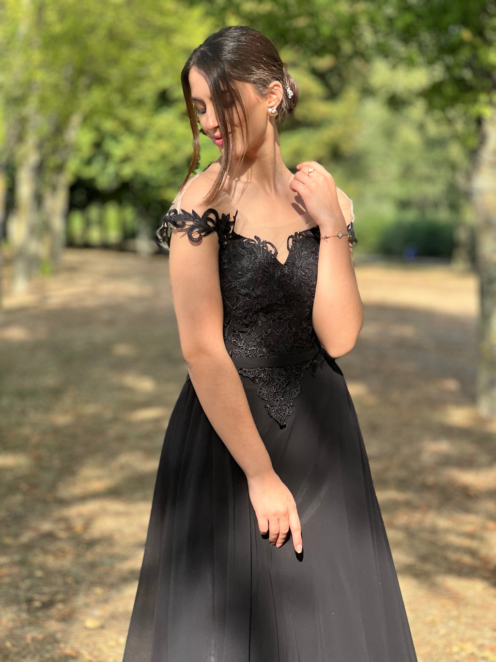 Robe de soirée longue dentelle & mousseline