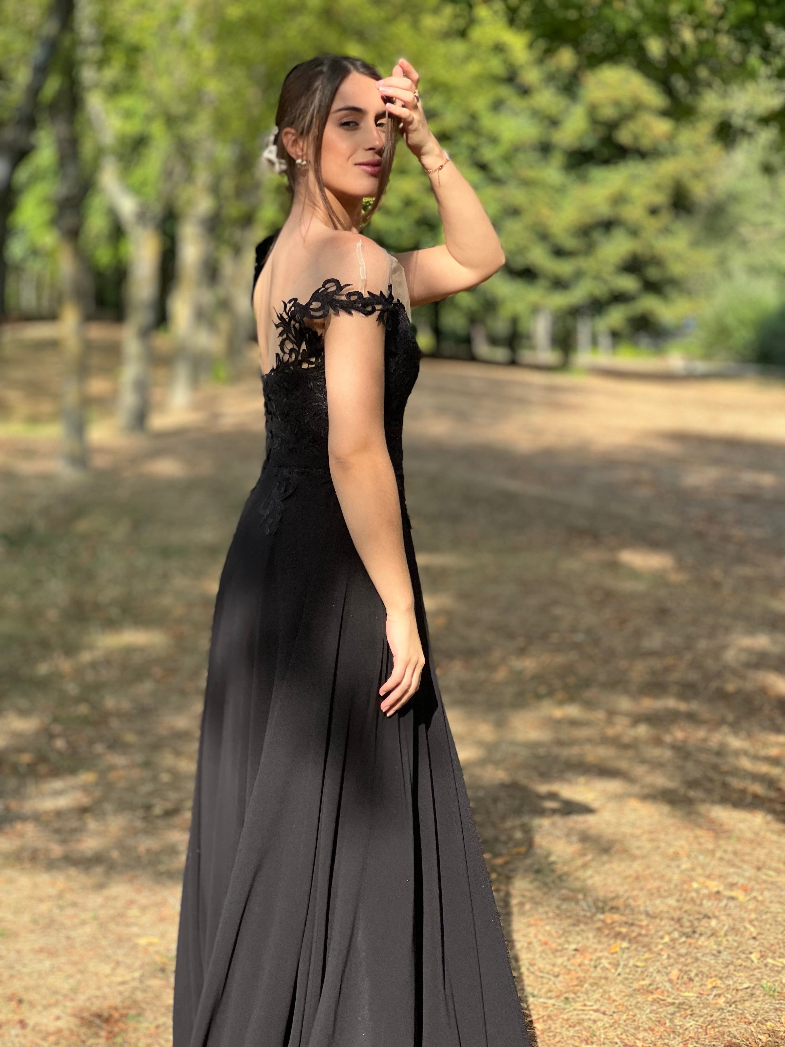 Robe de soirée longue dentelle & mousseline