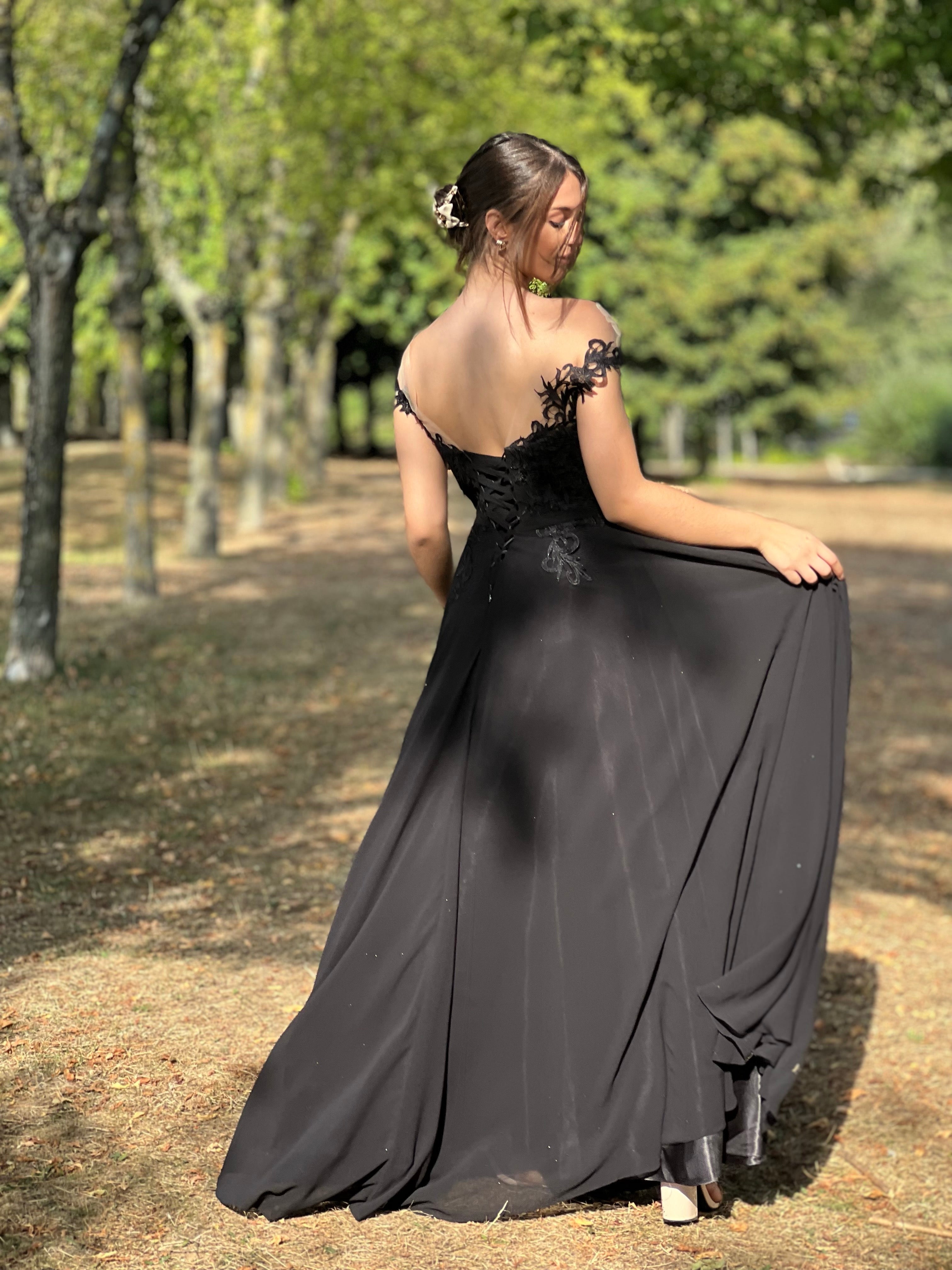 Robe de soirée longue dentelle & mousseline