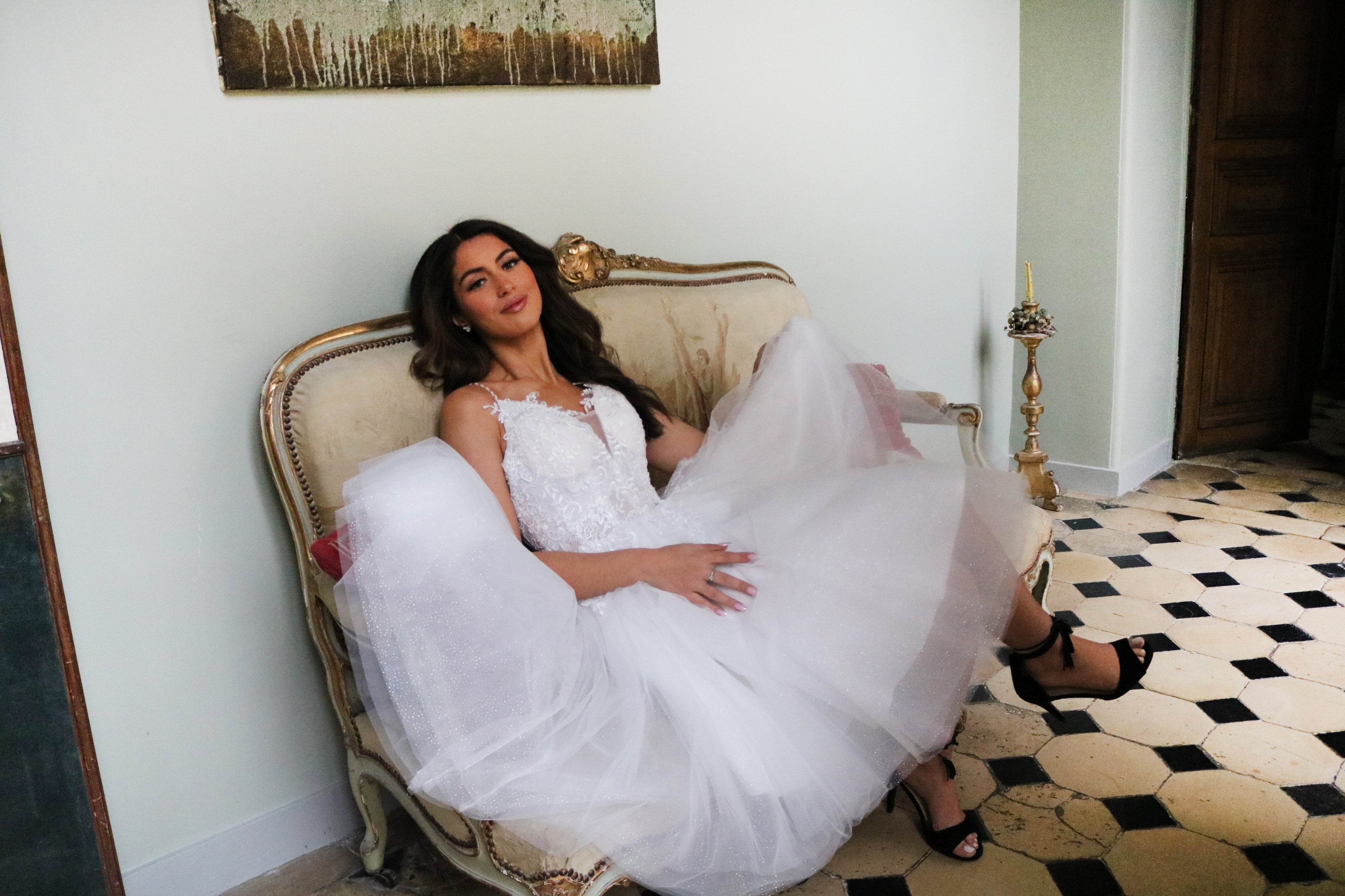 Robe courte princesse en tulle pailleté