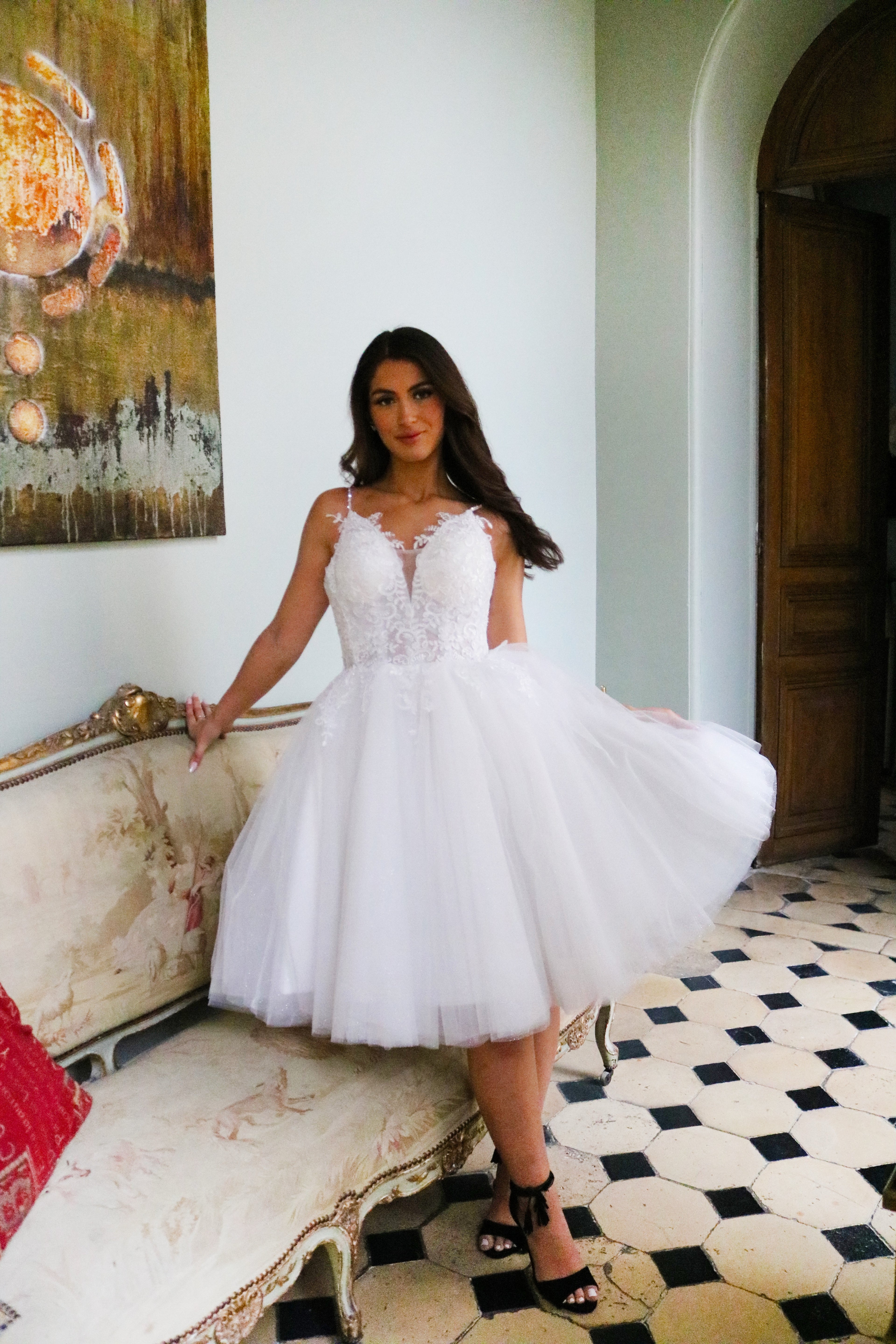 Robe courte princesse en tulle pailleté