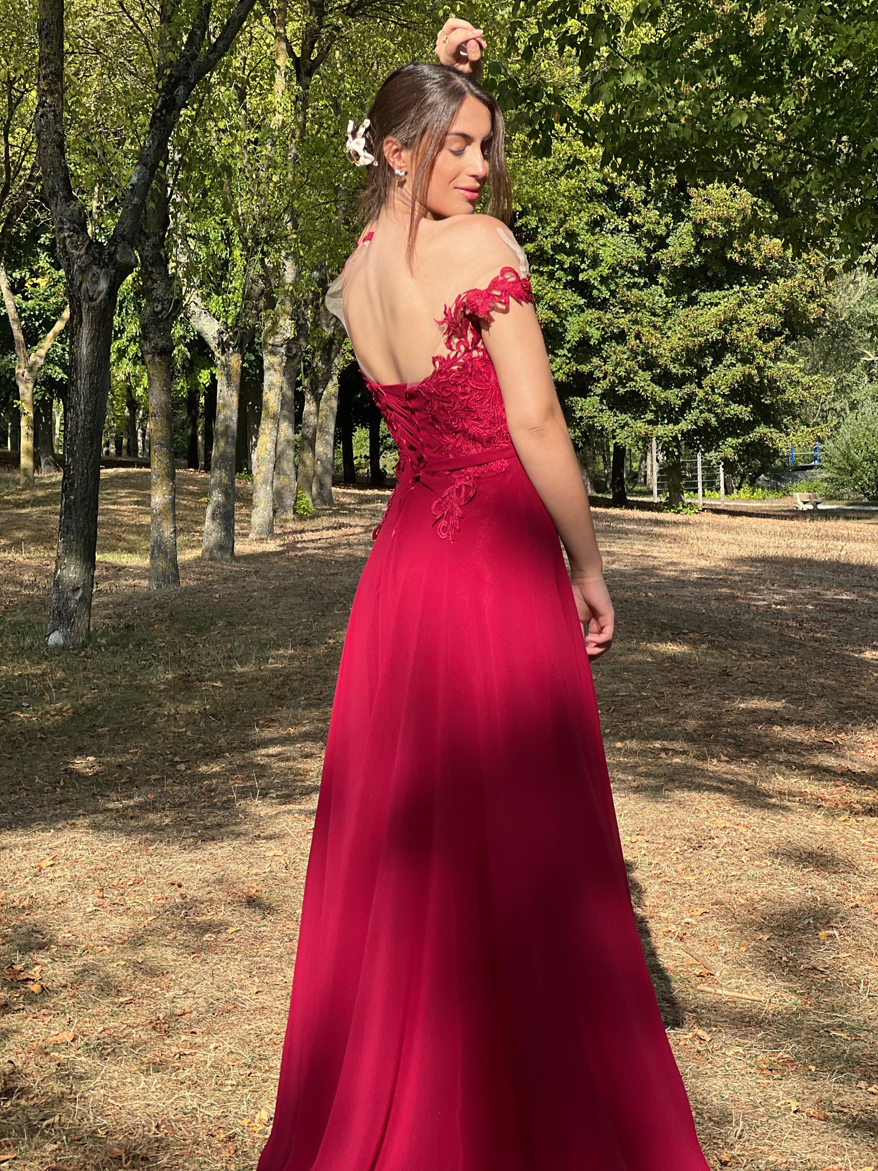 Robe de soirée longue dentelle & mousseline