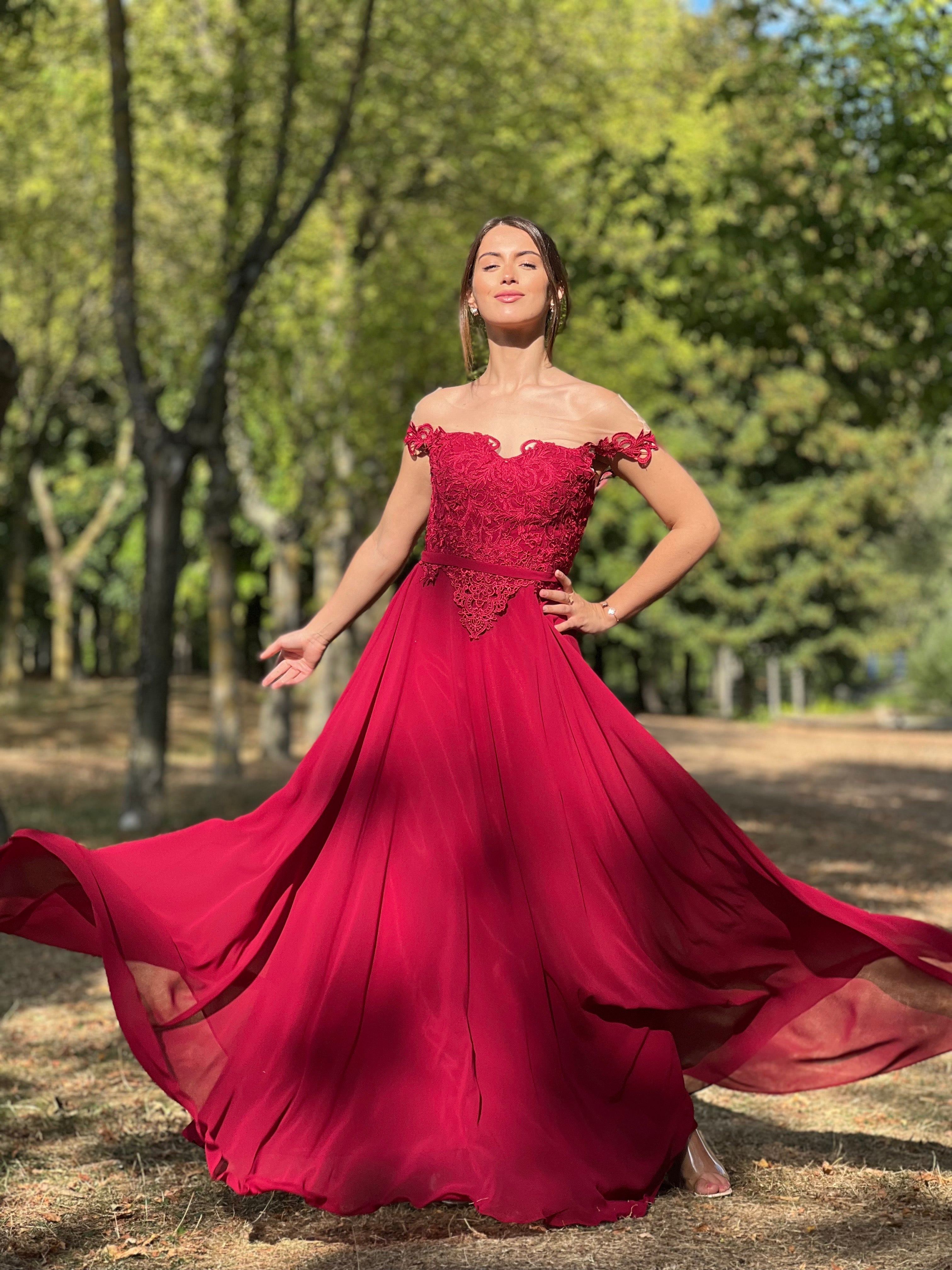 Robe de soirée longue dentelle & mousseline