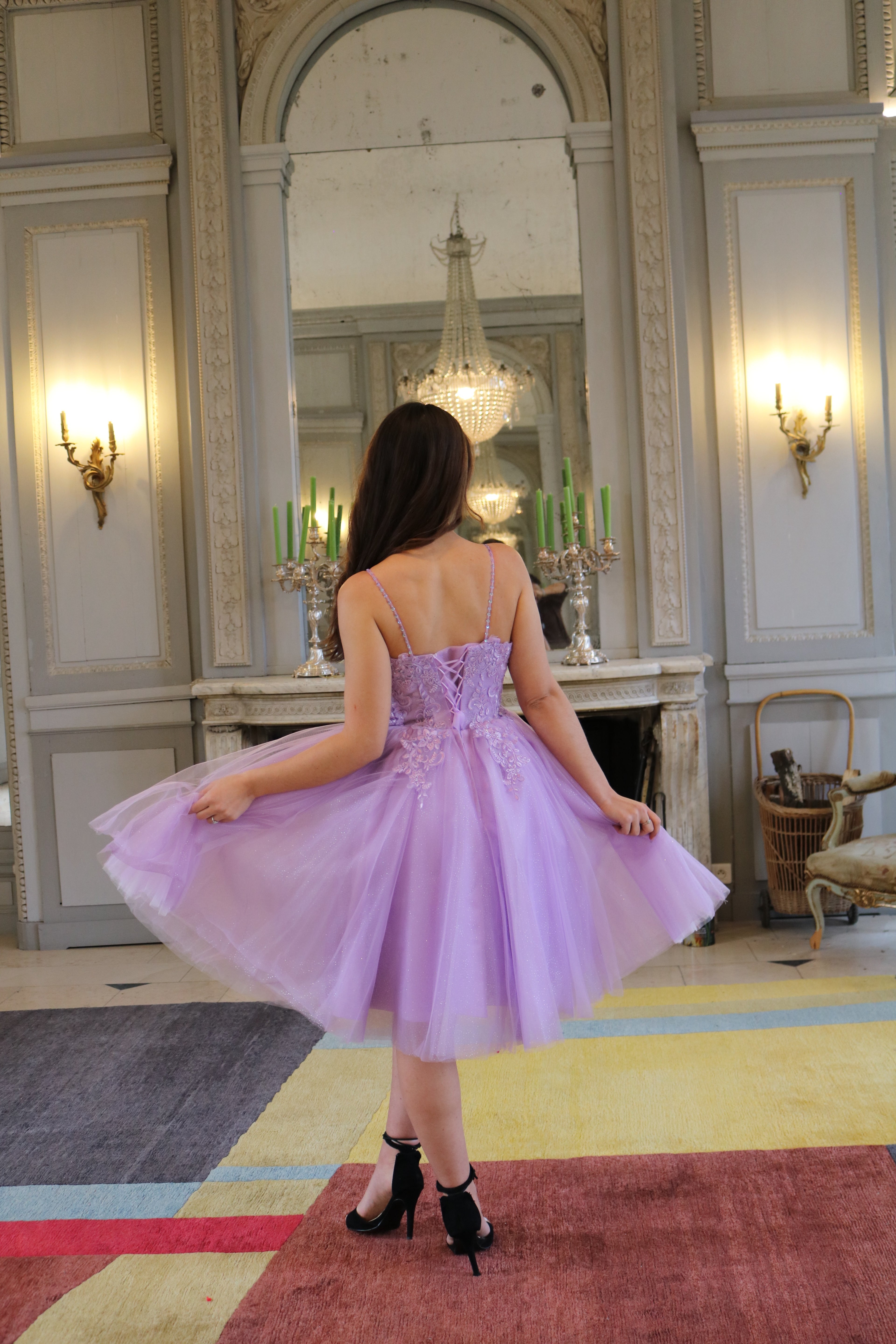Robe courte princesse en tulle pailleté